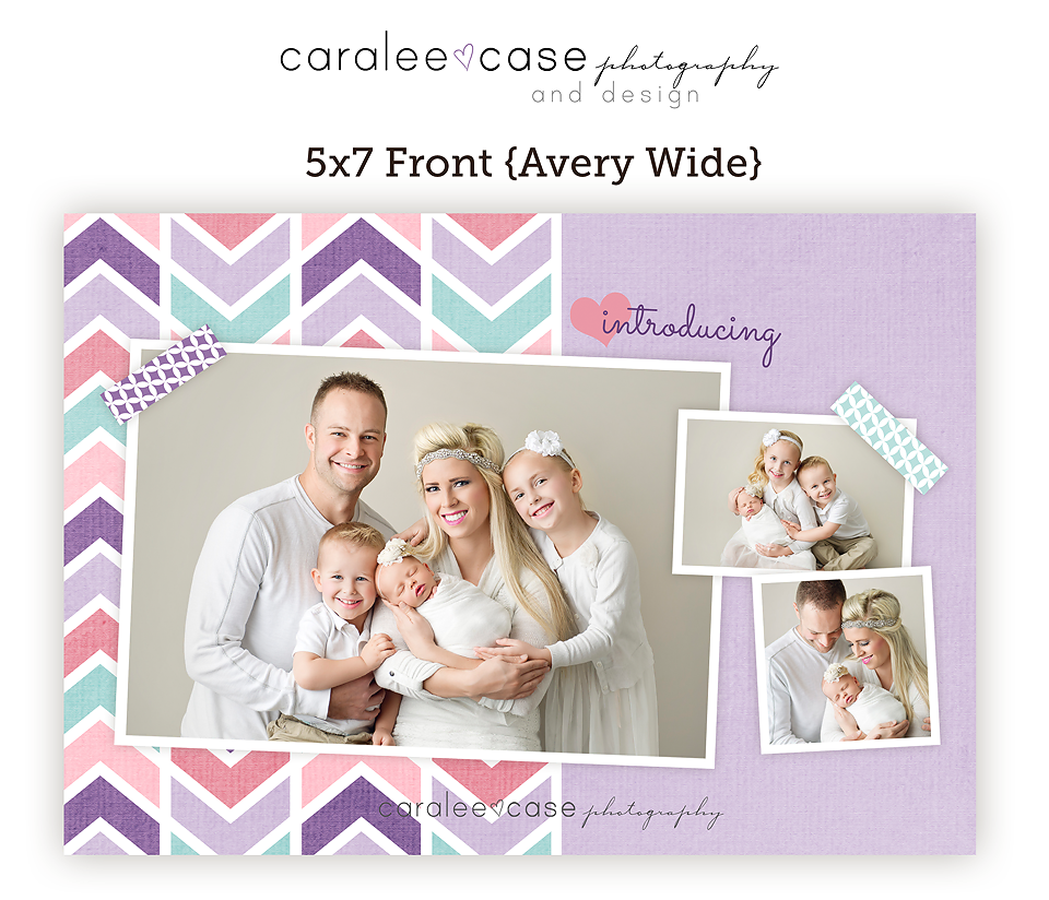 Caralee Case Photography Templates Store 5x7 double sided card birth announcement Template for photographers 